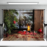 Lofaris Pine Leaves Wood Window Toy Train Christmas Backdrop